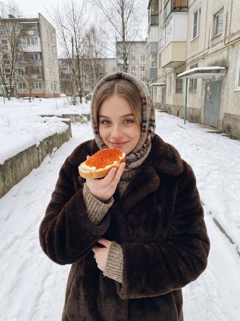 Фотосессия в стиле русской девушки с красной икрой — пример результата
