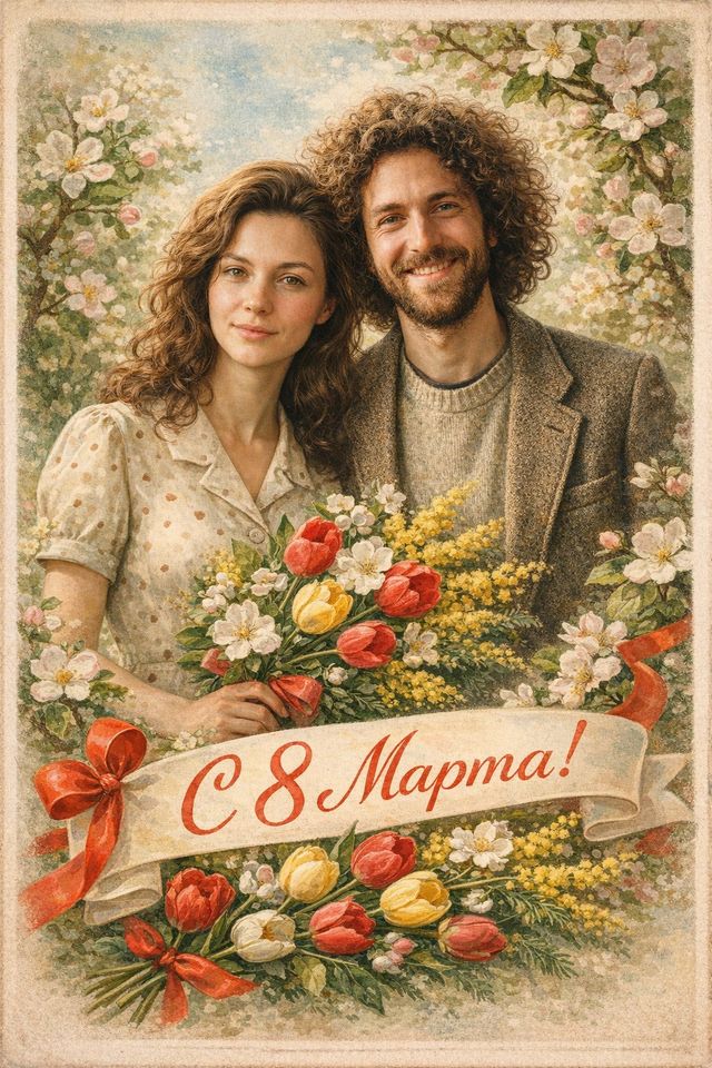 Открытки с 8 Марта онлайн — генерация по фото — пример результата